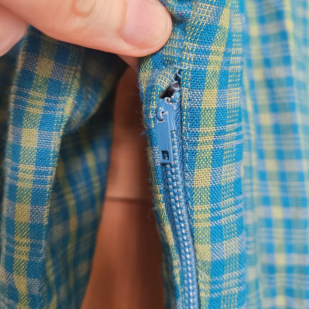 Vintage Handmade Sz L Blue Green Plaid Midi Dress Collar Cottagecore Prairie - Picture 6 of 10